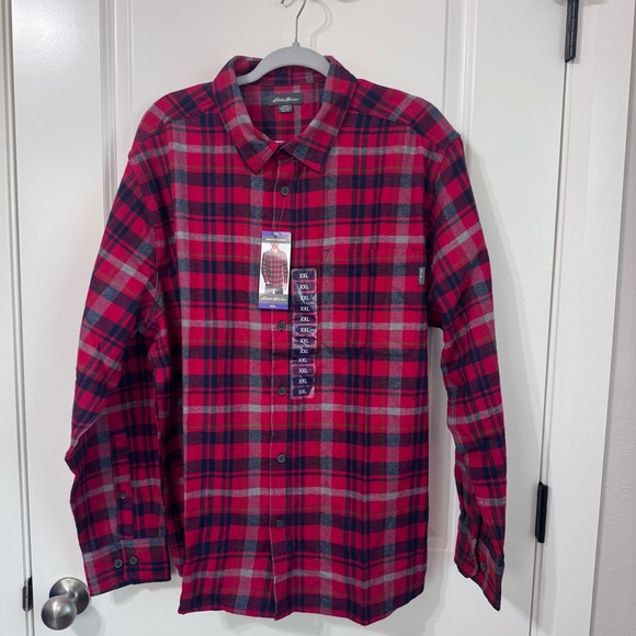 Eddie Bauer Men’s Bristol LS Flannel Shirt, Red/Blue/Gray Plaid, XXL, NWT - Picture 11 of 11